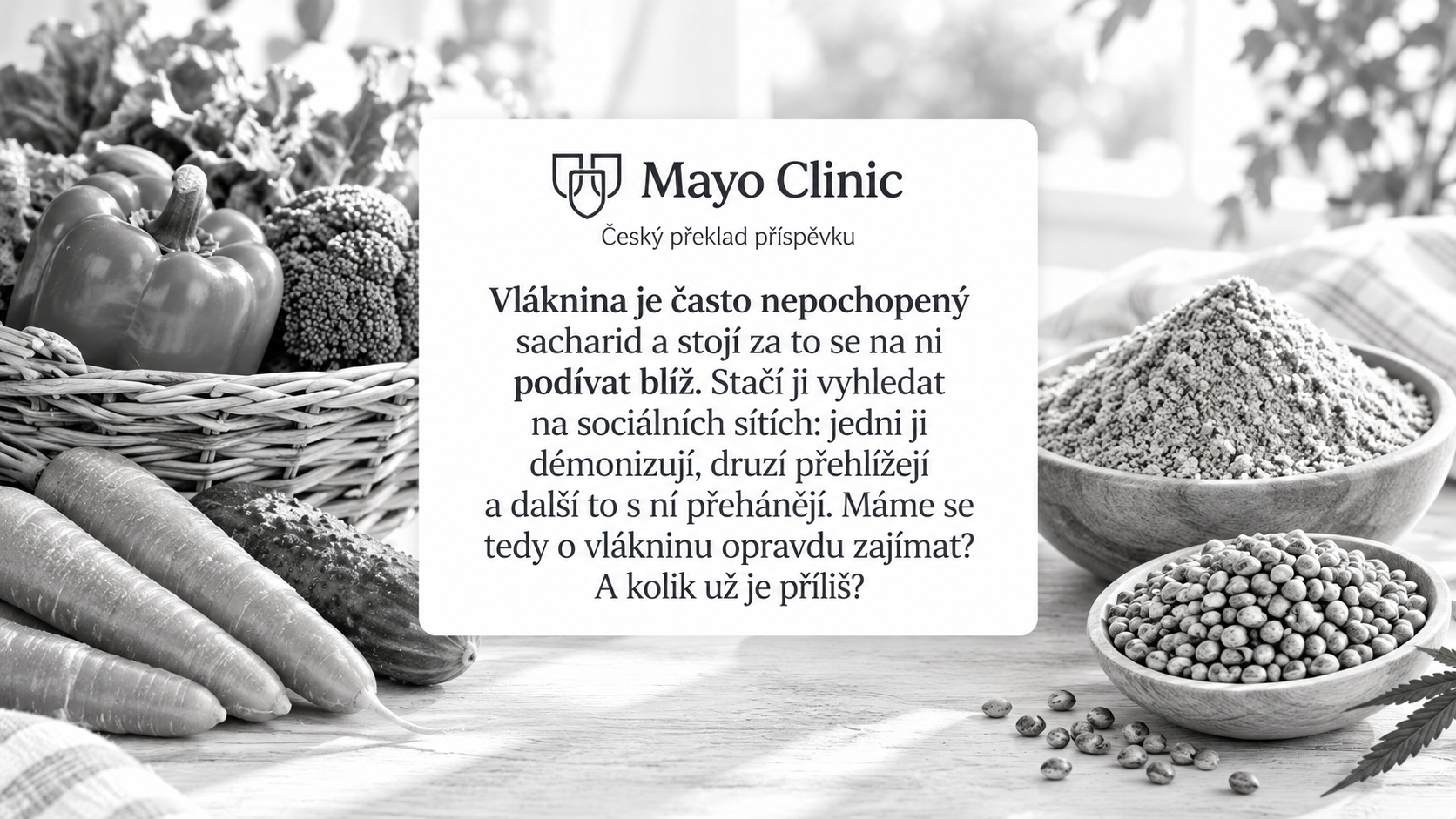 Černobílá fotka s logem Mayo Clinic a textem o překladu článku z anglického originálu.